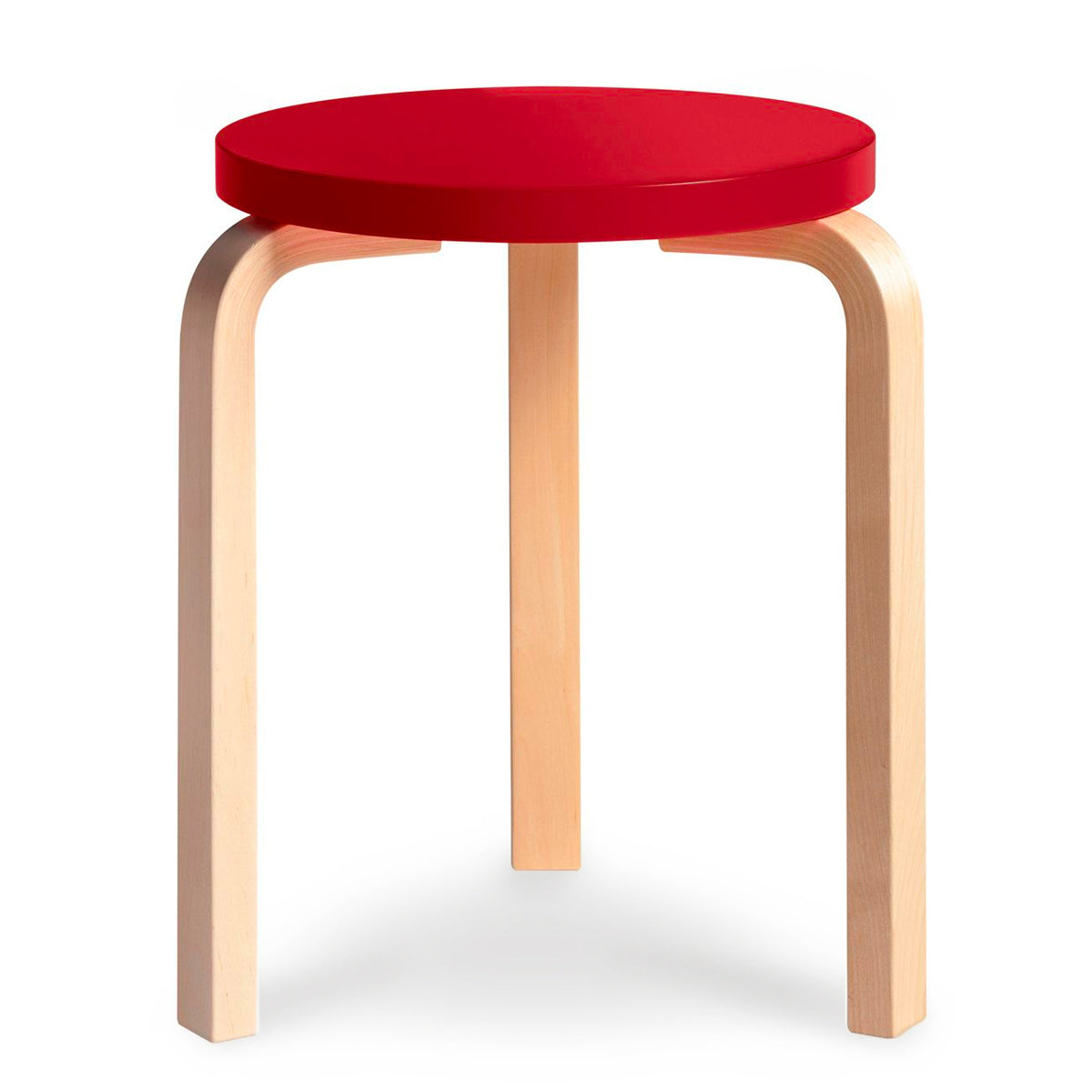 Alvar Aalto Stool 60 - Red Lacquered Seat with Natural Lacquered